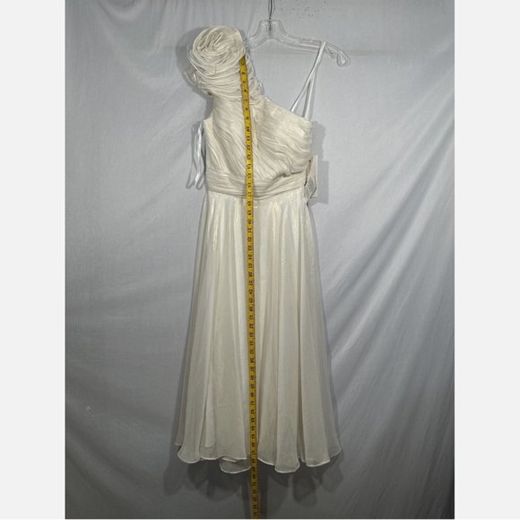NWT $398‎ Mac Duggal [ 0 ] Rosette One Shoulder Tea Length Dress White - Picture 6 of 15